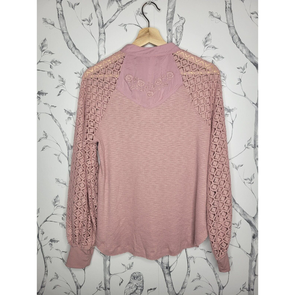 FREE PEOPLE Sz S Sweetest Thing Lace Sleeve Thermal Top - Picture 8 of 12